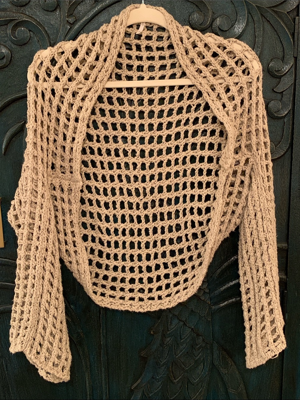 Free People Trinity Open-Weave Crochet Shrug - Beige Cream